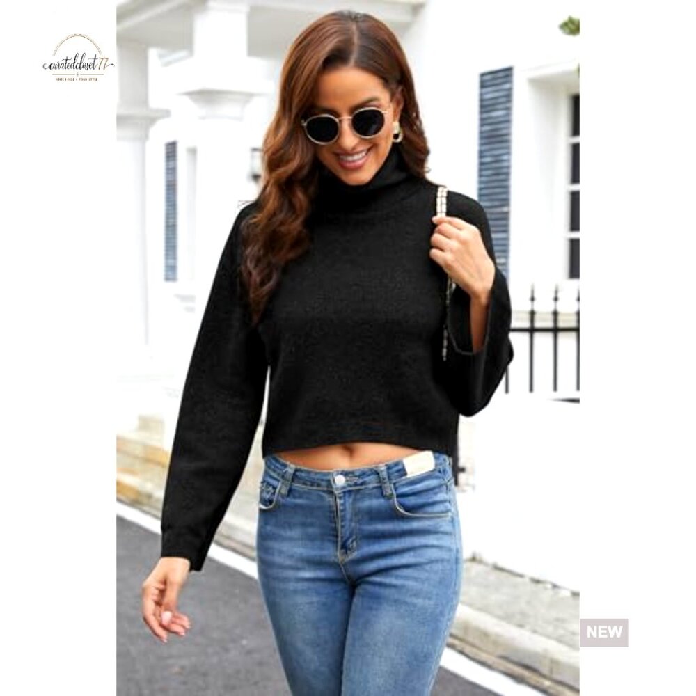 Cropped Turtleneck Pullover Sweater Lightweight F… - image 4